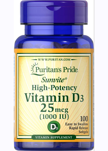 Витамин D3 Puritan's Pride Vitamin D3 1000 IU 100 Softgels Puritans Pride (293376695)