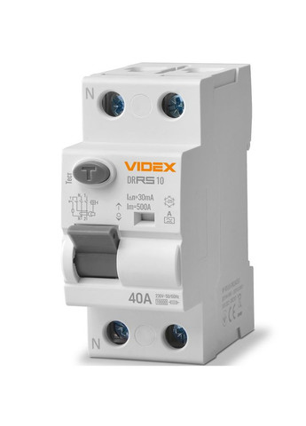 Пристрій захисного відключення (ПЗВ) RESIST А 2п 30мА 10кА 40А (VFRS10-DR2А40) Videx (282312843)