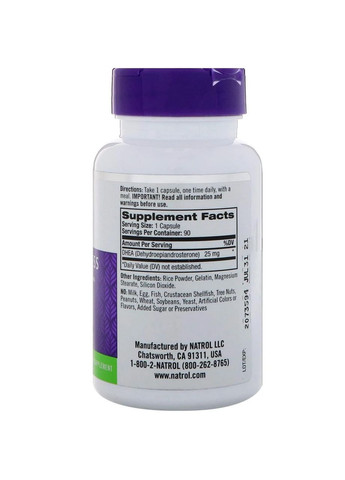 ДГЕА дегідроепіандростерон DHEA,, 25 мг, 90 капсул Natrol (361116967)
