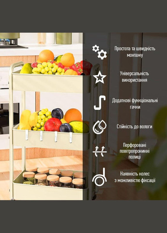 Етажерка мобільна чотириярусна універсальна з металу кремова 45*30*103см SW-00002114 Sticker Wall (323136690)