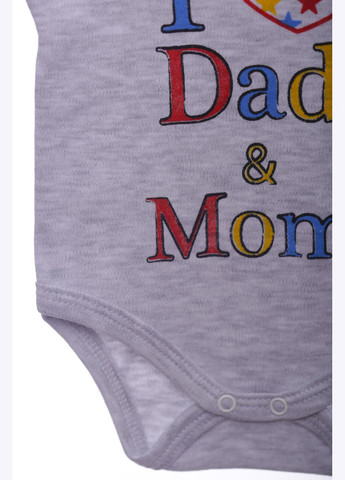 Боди с коротким рукавом интерлок I love mam dad серый 86 см (42975) findik (296193160)
