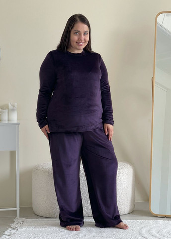 Фиолетовая всесезон велюровая пижама с широкими штанами и кофтой с длинными рукавами свитшот + брюки Merlini Капрі