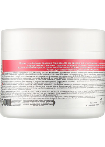 Маска-молочко для волосся "Для об'єму й блиску 24 години" Milk Hair Mask 300ml (1015871-68798) Milky Dream (368601787)
