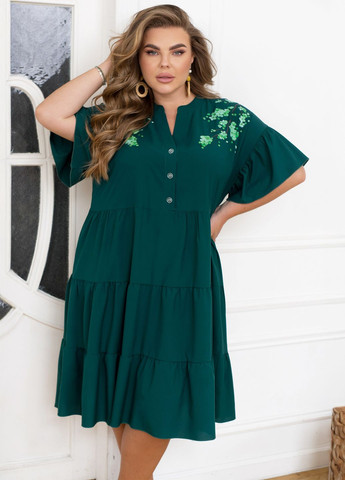 Зелена повсякденний, кежуал сукня міді а-силуету літня на гудзиках дзвін, кльош, а-силует No Brand однотонна