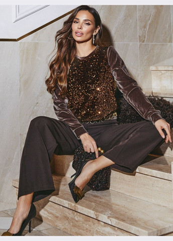 Коричневый демисезонный джемпер с пайетками коричневого цвета джемпер Dressa