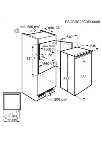 Холодильник встроенный с верхн. мороз., 87.3x55х55, холод.отд.-109л, мороз.отд.-14л, 1дв., E, ST, белый Electrolux