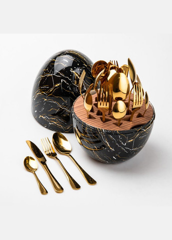 Столовые Приборы Премиум из нержавеющей стали Вилки Ложки Ножи на 12 персон Яйцо (24 предмета) Чорний мрамор LUGI (317044971)