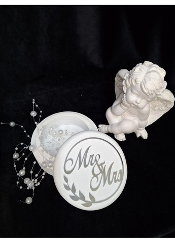 Деревянная коробочка для свадебных колец, белая, круглая форма. Mr&Mrs No Brand (369162695)