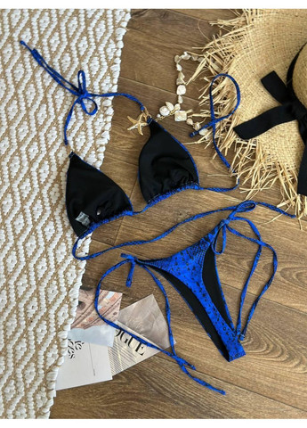 Синій літній жіночий роздільний купальник зі зміїним принтом / стильний жіночий купальник бікіні у синій зміїній шкірі / жіночий купальни No Brand