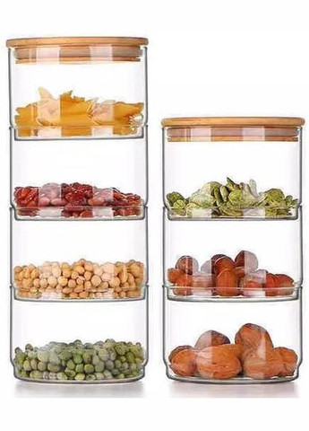 Набор 4 стеклянных емкостей Cadassi 400мл для хранения продуктов с бамбуковой крышкой S&T (330137734)