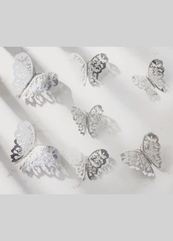 3D метелики наклейки 12 шт Б154-12 круглі срібні No Brand (324271527)