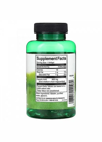 Каприлова кислота 600 мг, 60 капсул Swanson (302520969)