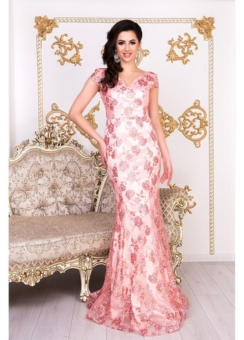 Персикова вечірня сукня атлас максі 9007 коралова Tanita-Romario