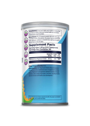Комплекс витаминов Magnesium Powder 200mg - 4oz Unflavored KAL (288677463)