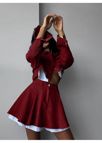 Стильный костюм-двойка из микровельвета: пиджак + юбка с подкладкой-шортами Vakko (349446661)