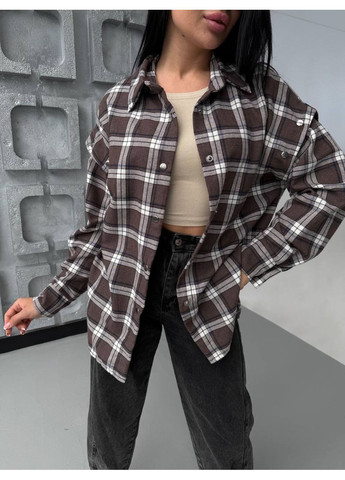 Коричневая повседневный рубашка в клетку Vione с длинным рукавом