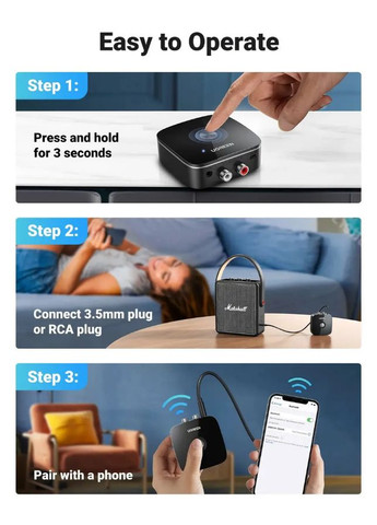 УЦИНКА! Bluetooth-адаптер CM123 Bluetooth 5.3 HiFi аудио AUX приемник 2RCA 3.5 mm Аккумулятор 8ч (30445) Ugreen (316132015)