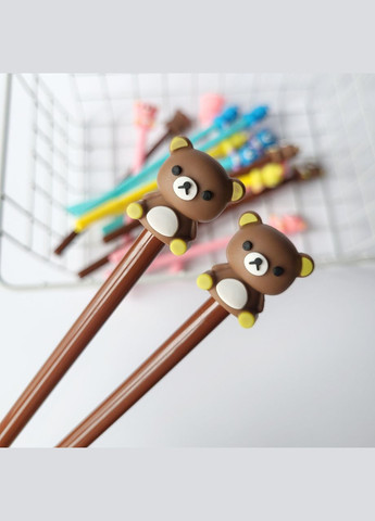 Гелевая ручка в корейском стиле с объемной фигуркой мишка Bear Rilakkuma коричневая черная гелевая паста No Brand (320916980)