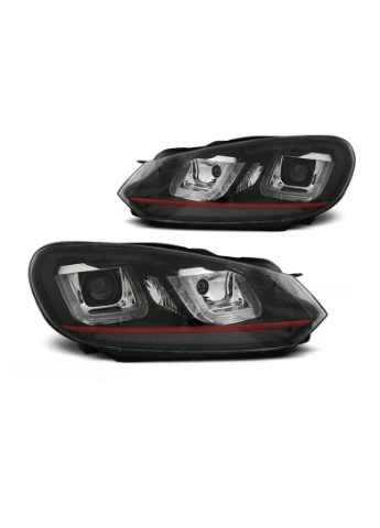 Передні фари Volkswagen 6 (2008-2013) чорні з червоною смугою (ЦЕНА ЗА ПАРУ) Tuning-Tec Golf (398178660)