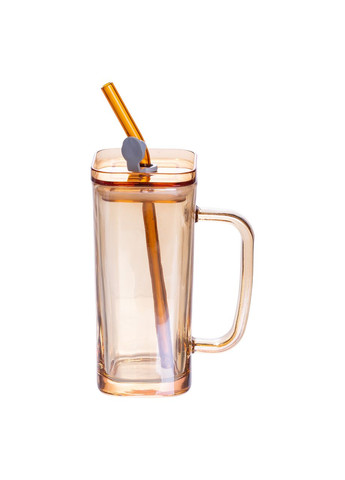 Кружка стеклянная с крышкой и трубочкой 280 (мл) HP-19-53GLD (A-046885) Yiwu (370381721)