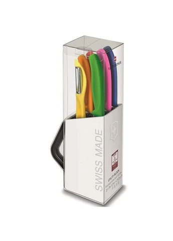 Набір кухонний SwissClassic Utility Block 6шт з кольор. ручками з підставкою (5 ножів, 628 г, полипропилен) Victorinox комбінований,