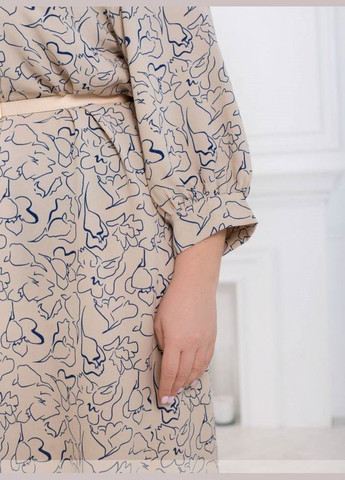 Бежевое кэжуал платье женское леди совершенство миди sf-267 бежевый, 50 Sofia с абстрактным узором