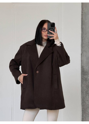 Коричневое демисезонное Утепленное пальто-пиджак оверсайз (замеры в описании) DK/DL Мода без кордонів