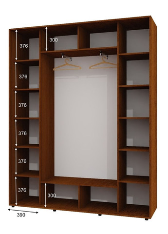 Шкаф-купе трехдверный 170*45*220 см Орех лесной 3 двери ДСП + Зеркало + ДСП ШК-05 Алекса (356770434)