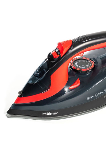 Праска чорна/червона 2500 Вт з паровим ударом 130 г/хв, керамічна підошва, вертикальне відпарювання Holmer (370796994)