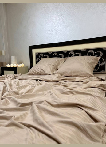 Постільна білизна бавовняна в смужку Двоспальна 180 x 220 Страйп сатин 70 x 70 Капучіно No Brand (332796643)