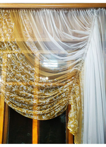 Кухонная занавеска Камелия горчичный правая No Brand (372134053)