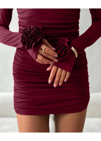 Бордова святковий, коктейльна, повсякденний, вечірня, кежуал жіноча сукня силуетна FINO Mode однотонна