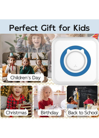 Портативний Bluetooth термопринтер для смартфона 57×30 мм, з акумулятором, біло-синій + 1 рулон термопаперу China (354827581)