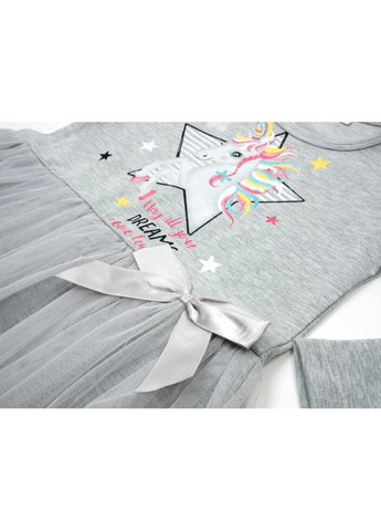 Комбинированное платье с единорогом (6738-128g-gray) Pop Fashion (300625103)