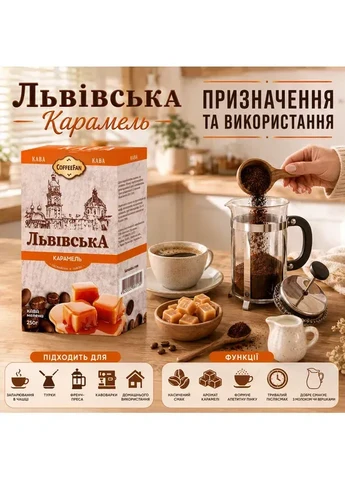 Кофе молотый CaffeeFan Львовская Карамель 250 г ароматный кофе карамельный вкус вакуумный пакет CoffeeFan (404363439)