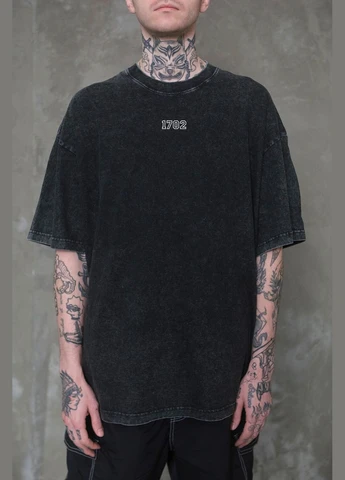 Черная мужская вываренная оверсайз футболка washed с принтом streetwear black Without