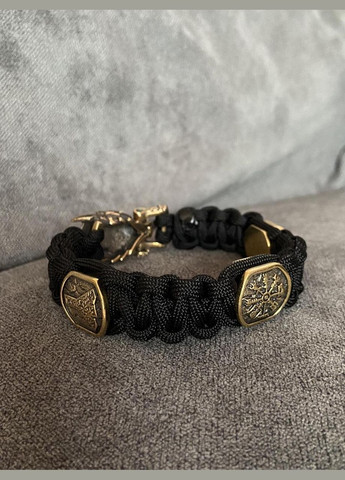 Браслет с волком и рунами плетения Кобра из паракорда латуни ручного литья под заказ + брелок в подарок No Brand (341738696)