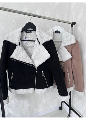 Черная демисезонная дубленка женская бежевая 00414 No Brand