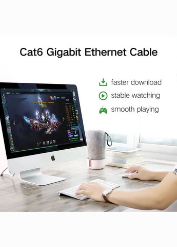 Патч корд мережевий кабель 1000 Mбіт\с Ethernet RJ45 Cat 6 круглий 2М Black (NW102) 20160 Ugreen (300523788)