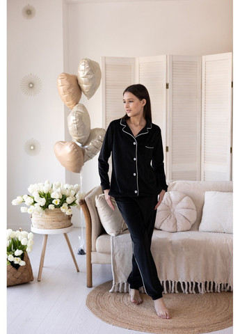 Чорна всесезон велюрова піжама для дівчаток двійка сорочка+штани, комплект для сну сорочка + брюки Kodi Піжама велюрова