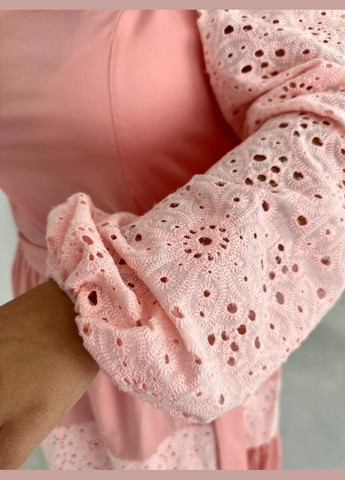 Пудрова святковий жіноча сукня максі з об'ємними рукавами та квадратним вирізом MonCher