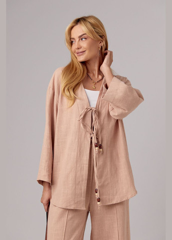 Льняной костюм с прямыми штанами и рубашкой на завязках 58640 Lurex (299266098)