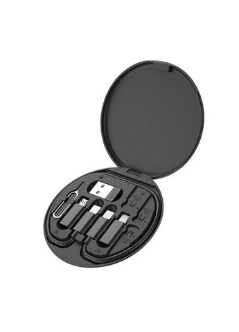 Многофункциональный универсальный кабель 60Вт Micro USB, Type-C, Lightning 3А с кейсом и скрепкой, черный No Brand (364489706)