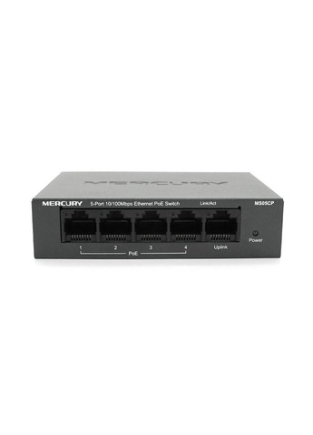 Комутатор POE 48V MS05CP 4 порти POE+1 порт Ethernet (Uplink ) 10/100 Мбіт/сек, БП в комплекті + перехідник Mercury (314929844)