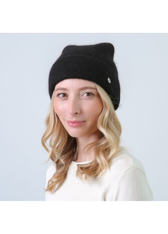 Шапка біні з вушками жіноча віскоза з ангорою чорна ДАНАЯ LuckyLOOK 873-438 (350197139)