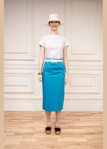 Голубая деловое юбка прямого покроя голубого цвета анжу Dolcedonna