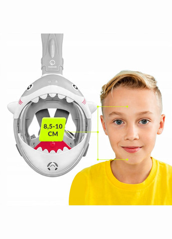 Маска для снорклинга Shark полнолицевая, детская Grey (P-5905973405447) TSUNAMI (345707434)