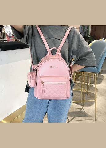 Женский рюкзак с брелком мини рюкзачок, набор 2 в 1 рюкзачок + кошелек розовый (BRT) Brettani (336552136)