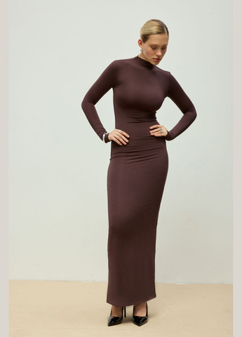 Темно-коричневое платье макси эластичное tall шоколадный 756-1 Papaya