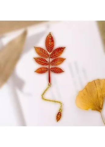 Закладка для книг металлическая «Autumn Leaves» лист рябины красная No Brand (404813609)